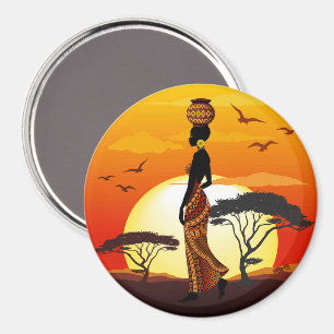 African Beautiful Woman Silhouette on African Suns Magnet