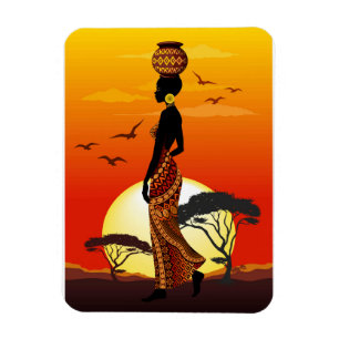 African Beautiful Woman Silhouette on African Suns Magnet