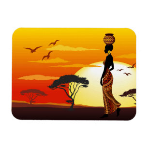 African Beautiful Woman Silhouette on African Suns Magnet
