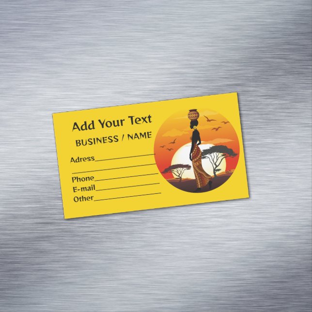 African Beautiful Woman Silhouette on African Suns Magnetic Business Card (In Situ)