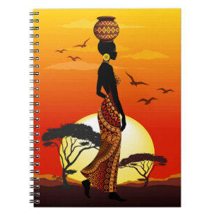 African Beautiful Woman Silhouette on African Suns Notebook