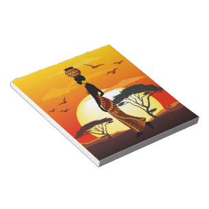 African Beautiful Woman Silhouette on African Suns Notepad
