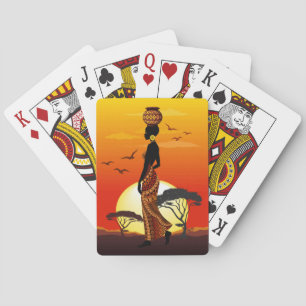 African Beautiful Woman Silhouette on African Suns Playing Cards
