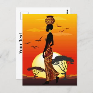 African Beautiful Woman Silhouette on African Suns Postcard