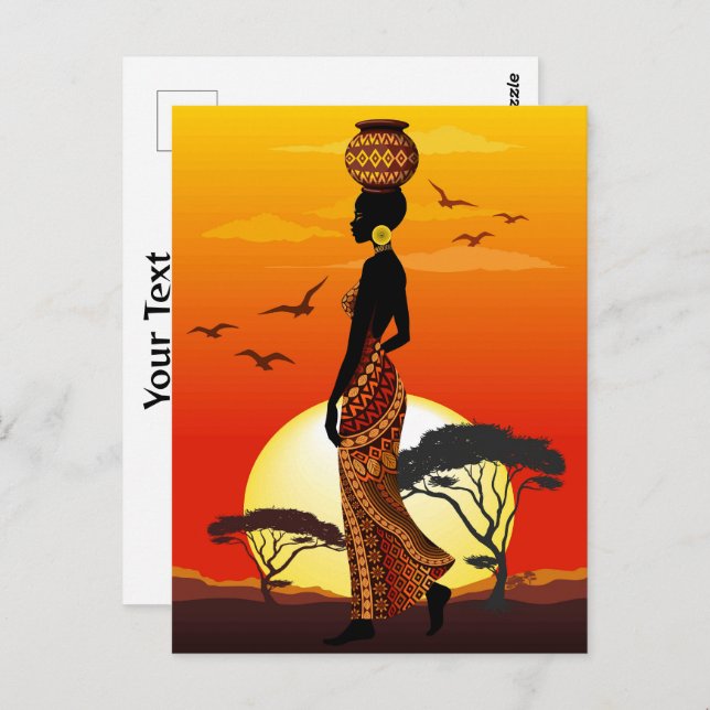 African Beautiful Woman Silhouette on African Suns Postcard (Front/Back)