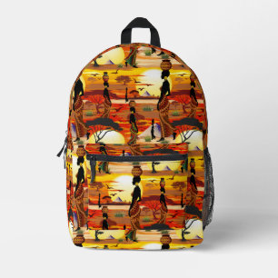 African Beautiful Woman Silhouette on African Suns Printed Backpack