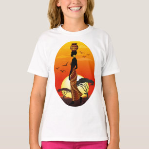 African Beautiful Woman Silhouette on African Suns T-Shirt
