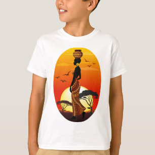 African Beautiful Woman Silhouette on African Suns T-Shirt