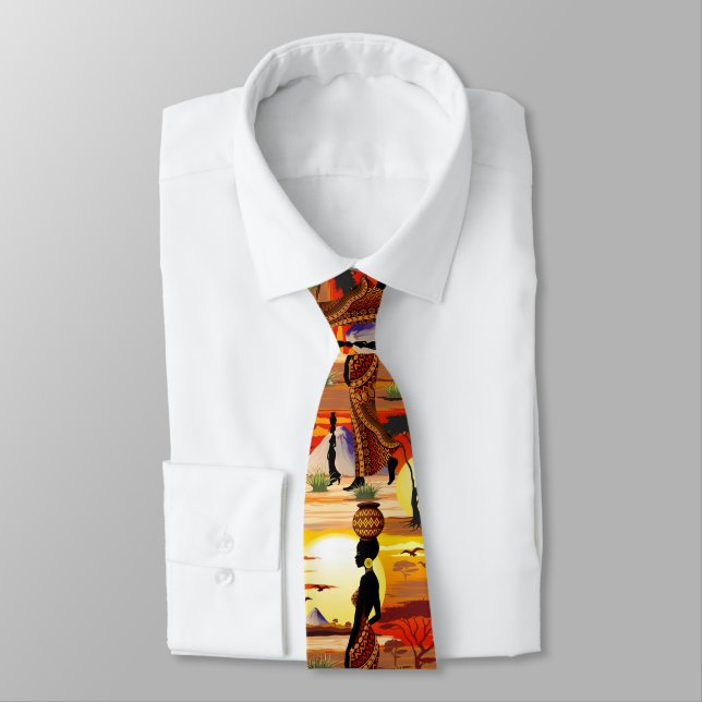African Beautiful Woman Silhouette on African Suns Tie (Tied)