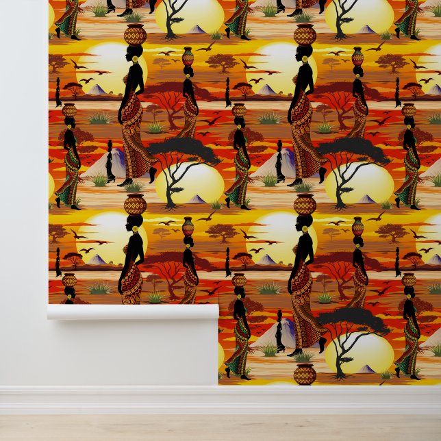 African Beautiful Woman Silhouette on African Suns Wallpaper (Application)