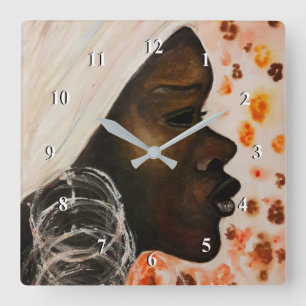 African Beauty - Watercolor Painting Art Square Wall Clock