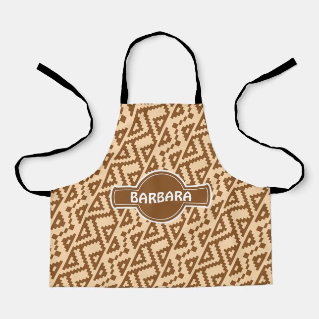 African Beige Brown Minimal Pattern Apron (Front)