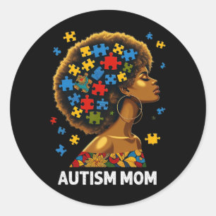 African Black Autism Mum Afro Mother Autism Awaren Classic Round Sticker