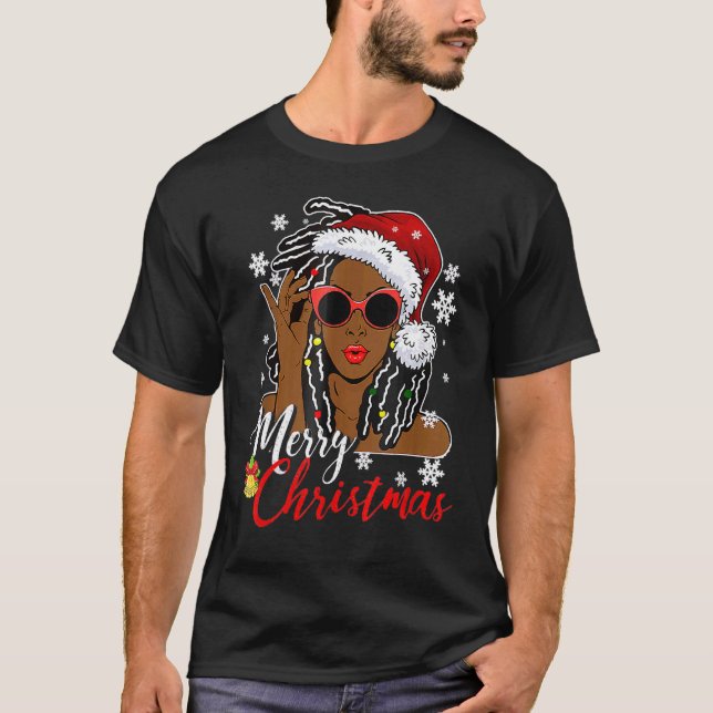 African Black Girl Christmas Santa Claus Merry Chr T-Shirt (Front)