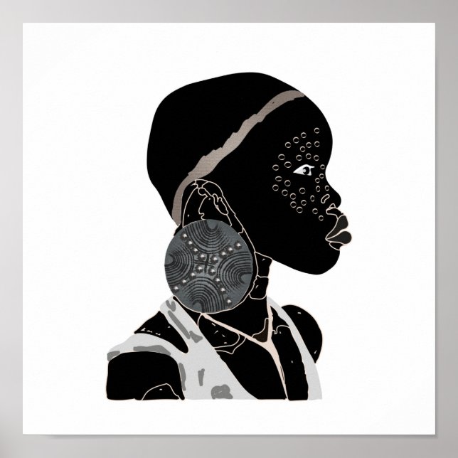 African Black Girl Line Artwork Poster (Front)