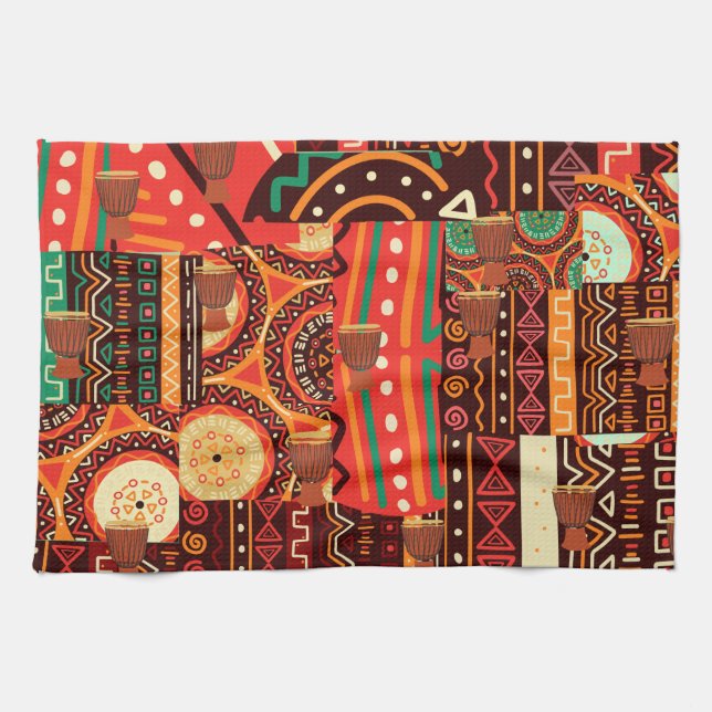 African Black Kente Tribal Pattern decor  Tea Towel (Horizontal)