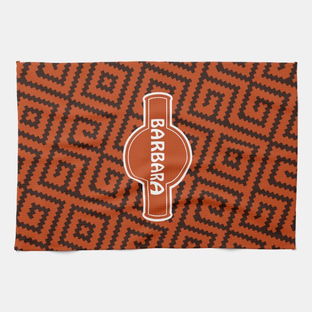 African Black Orange Minimal Pattern Tea Towel (Horizontal)