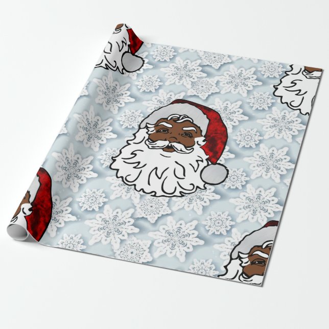 african black santa snowflakes wrapping paper (Unrolled)