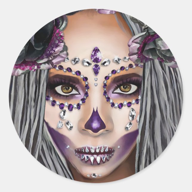 African Black Woman Voodoo Priestsess Fantasy art Classic Round Sticker (Front)