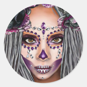 African Black Woman Voodoo Priestsess Fantasy art Classic Round Sticker