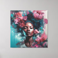 African Black Woman with Flowers Wall Art 