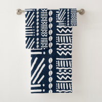 African Blue Denim Bogolan Design Bath Towels