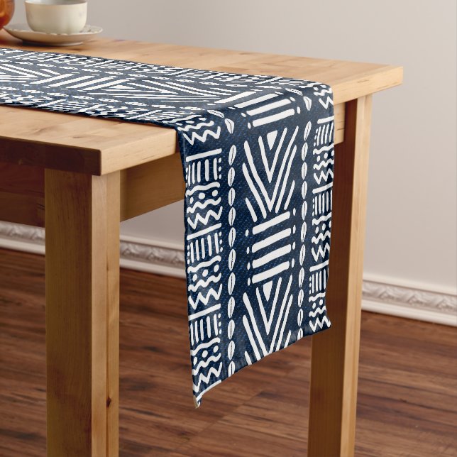 African Blue Denim Bogolan Table Runner (In Situ)