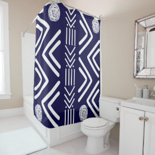 African Blue Mud Cloth Shower Curtain Design