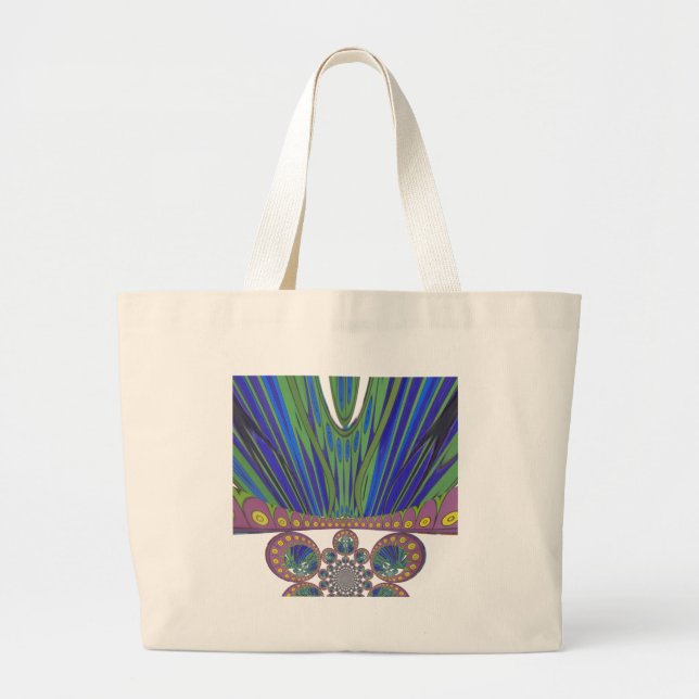 African Blue Purple Decorative Art Design Print Large Tote Bag (Front)