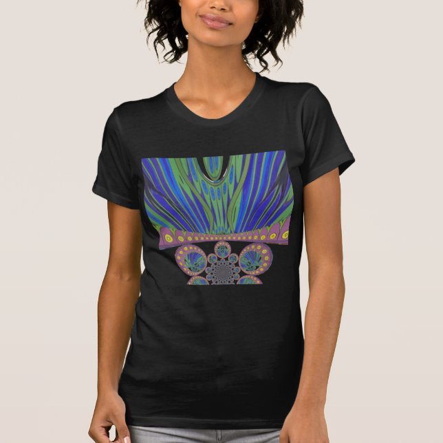 African Blue Purple Decorative Art Design Print T-Shirt (Front)