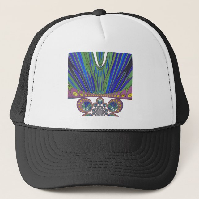 African Blue Purple Decorative Art Design Print Trucker Hat (Front)