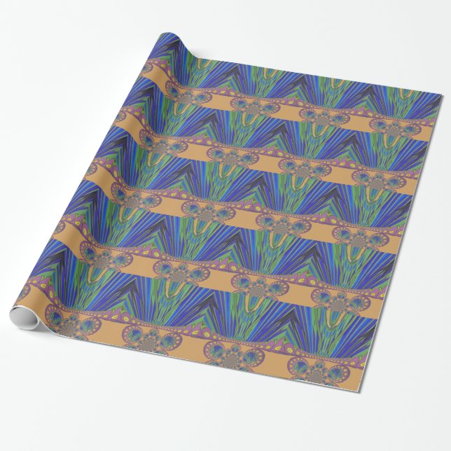 African Blue Purple Decorative Art Design Print Wrapping Paper (Unrolled)
