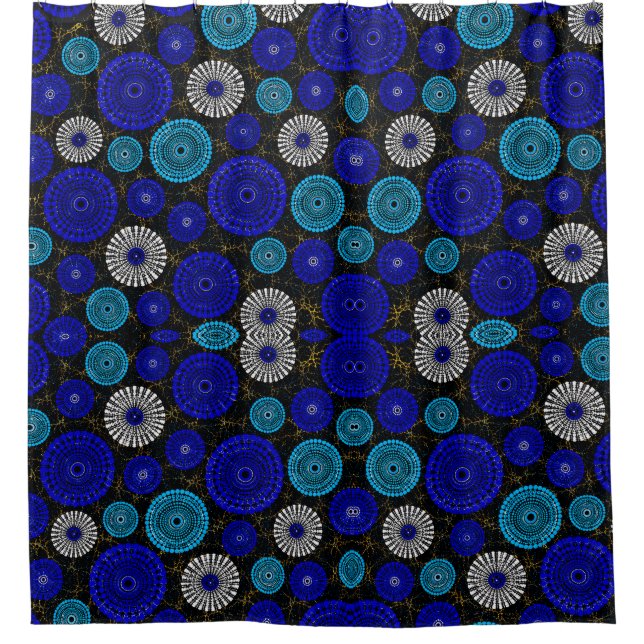 African Blue Solar Burst Geometric Shower Curtain (Front)