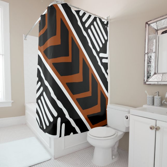 African Bogolan Mud Cloth Shower Curtain Design (In Situ)