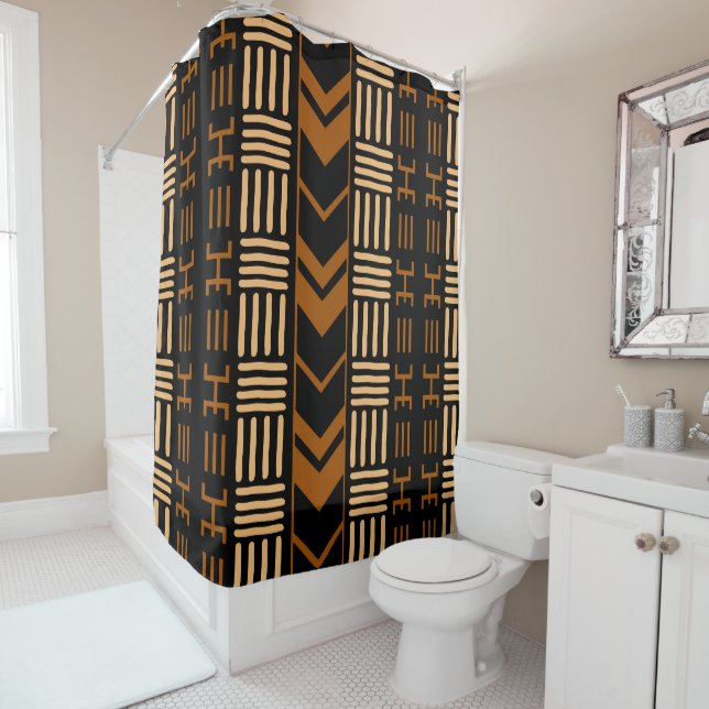 African Bogolan Mud Cloth Shower Curtain Design (In Situ)