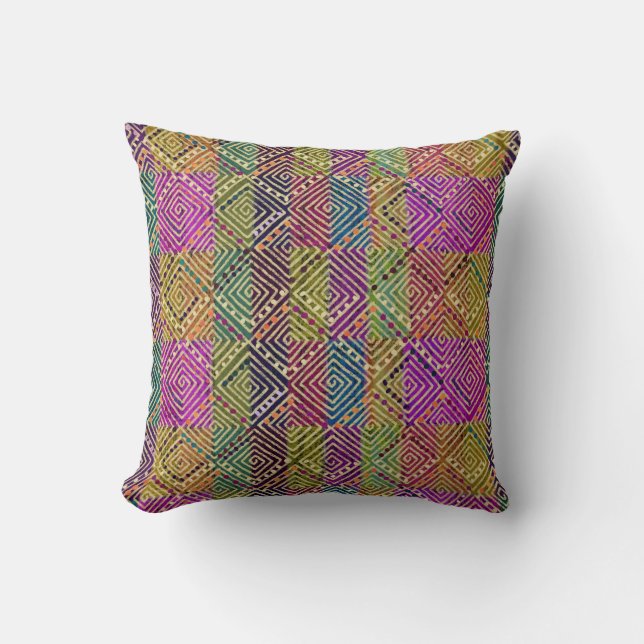 African Boho Diamonds and Dots | Mud Cloth Style Cushion (Front)