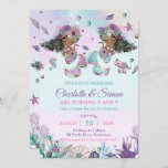 African Brown Mermaids Twins Sisters Birthday  Invitation<br><div class="desc">Whimsical mermaids twins / sisters birthday party invitation, featuring two beautiful mermaids, adorable under the sea creatures and colourful corals against rainbow deep ocean backdrop. Personalise it with your party details easily and quickly, simply press the customise it button to further re-arrange and format the style and placement of the...</div>
