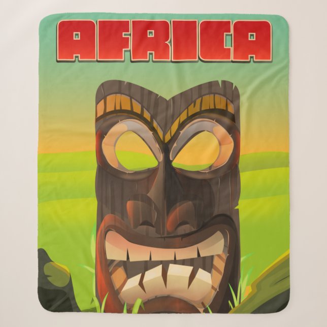 African Carved Head Sherpa Blanket (Front)