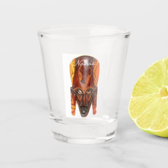 African carved wood mask shot glass (Front)