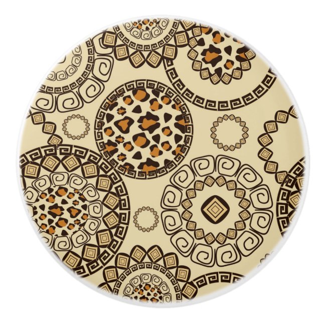 African cheetah skin pattern 3 ceramic knob (Front)