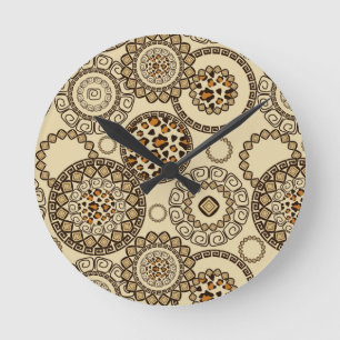 African cheetah skin pattern 3 round clock