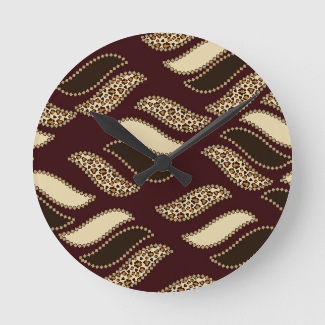 African cheetah skin pattern round clock (Front)