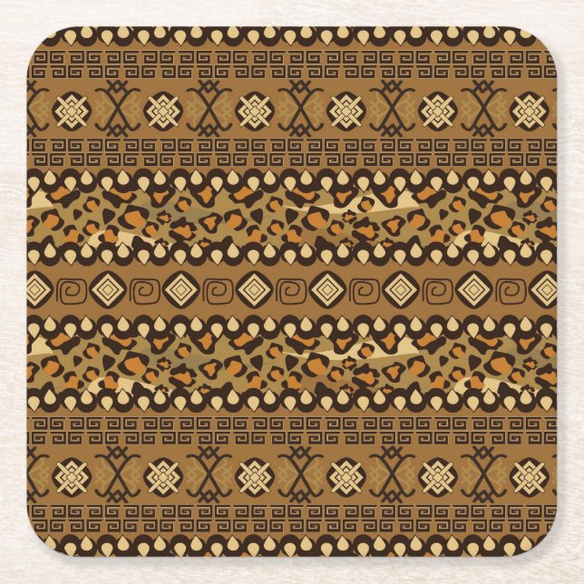 African cheetah skin pattern square paper coaster (Front)