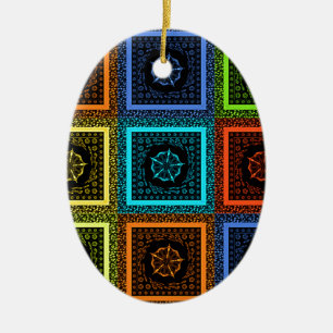 African Chequered Pattern Art Print Ceramic Tree Decoration