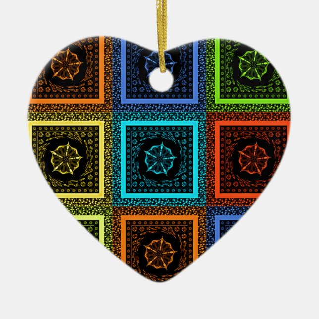 African Chequered Pattern Art Print Ceramic Tree Decoration (Front)