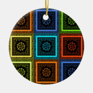 African Chequered Pattern Art Print Ceramic Tree Decoration