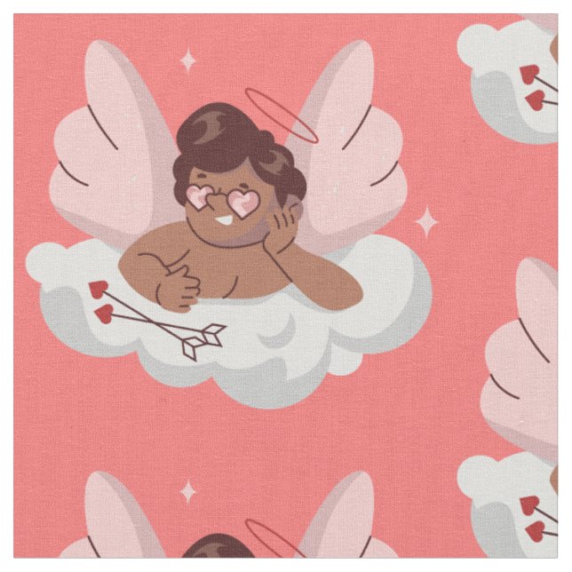 african cherub angel black cupid valentines  fabric (Close Up)