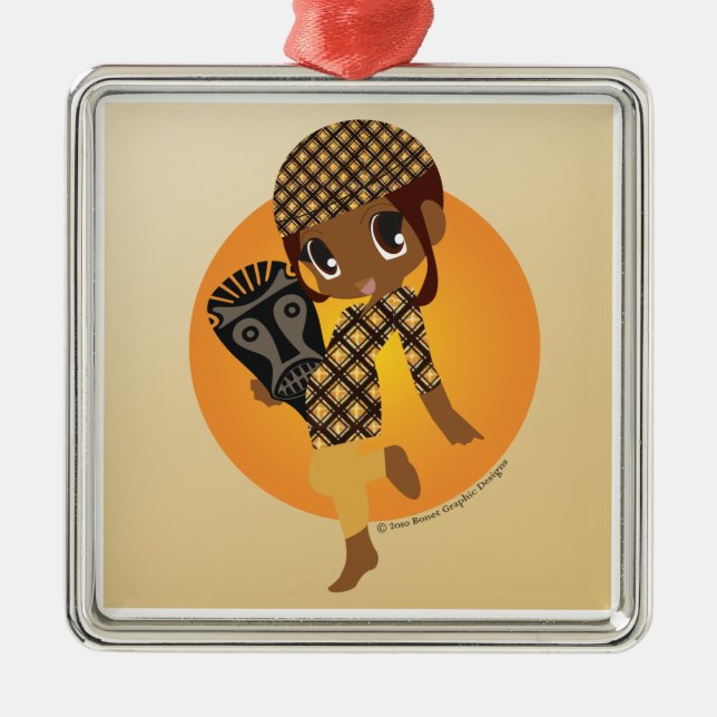 African Chibi Christmas Ornament (Front)