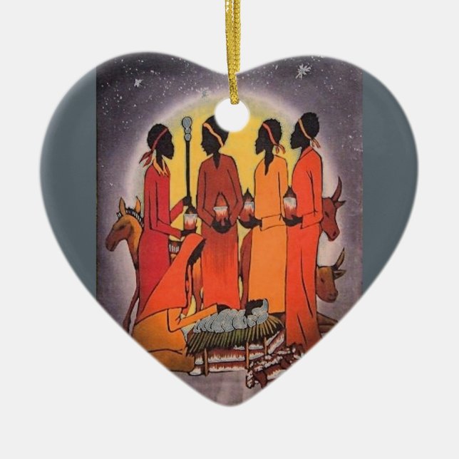 African Christmas Nativity Scene Ceramic Tree Decoration (Front)