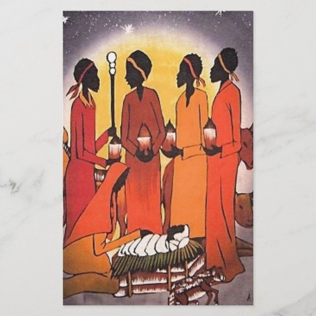 African Christmas Nativity Scene Stationery (Front)